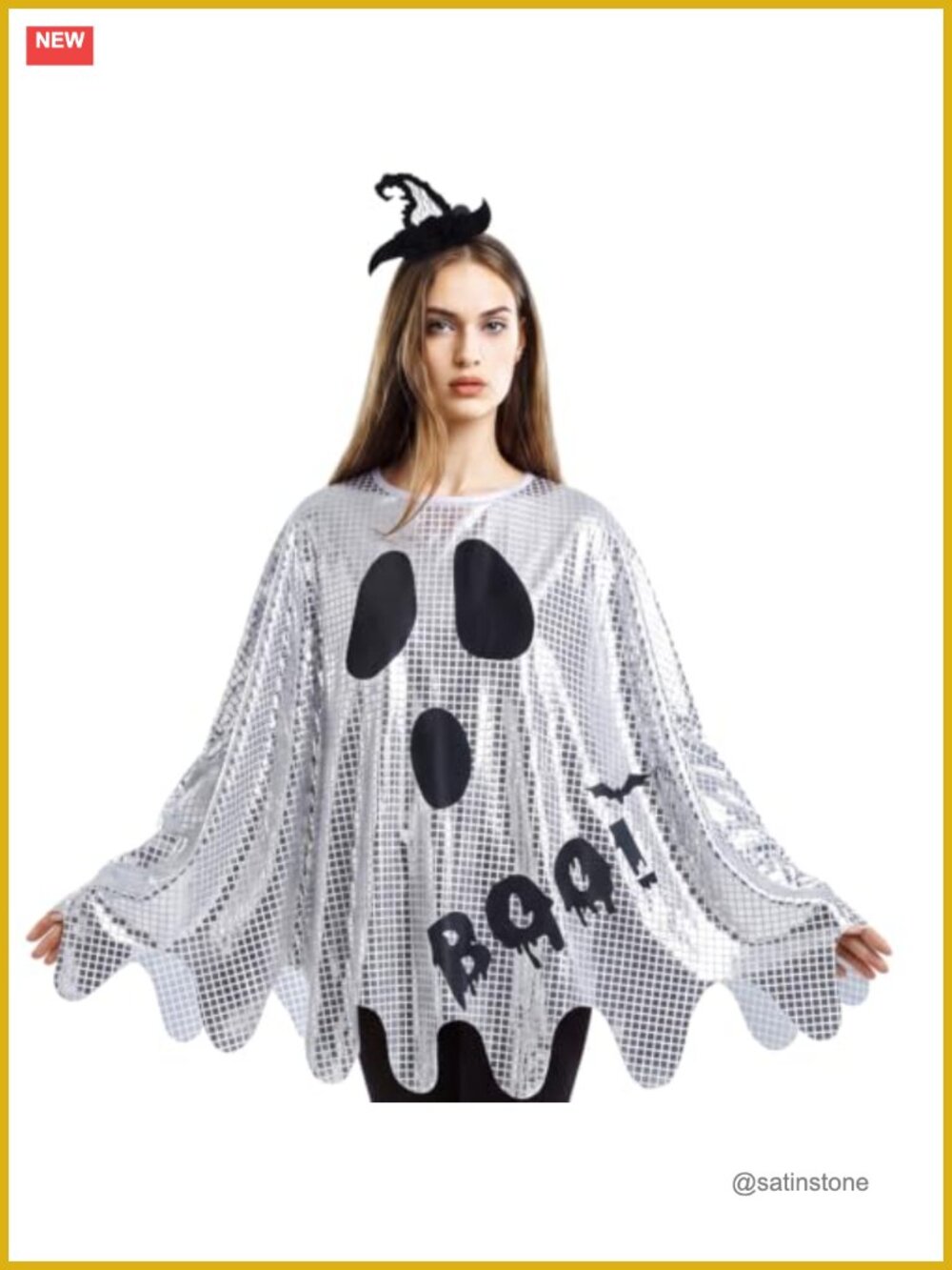 Halloween Disco Ghost Poncho Costume Set Sequin Polyester Adult